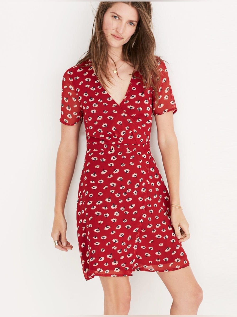 Madewell Red Wrap-front Mini Dress In Seattle Floral US4